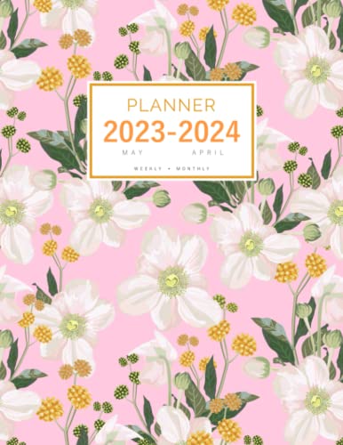 Planner 2023-2024: 8.5 x 11 Weekly and Monthly Organizer from May 2022 to April 2023 | Anemone Flower and Herb Design Pink