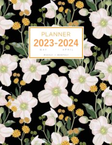 planner 2023-2024: 8.5 x 11 weekly and monthly organizer from may 2022 to april 2023 | anemone flower and herb design black
