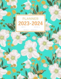 planner 2023-2024: 8.5 x 11 weekly and monthly organizer from may 2022 to april 2023 | anemone flower and herb design turquoise