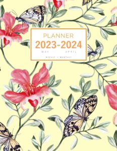 planner 2023-2024: 8.5 x 11 weekly and monthly organizer from may 2023 to april 2024 | realistic butterfly flower design yellow