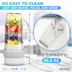 Bionic Blade Personal Blender 26.5 oz, with Extra Shaker and Lid, Cordless, Air Tight, Rechargeable 18,000 RPM Portable Blender for Shakes, Smoothies, Juice and Sauces 8.6”
