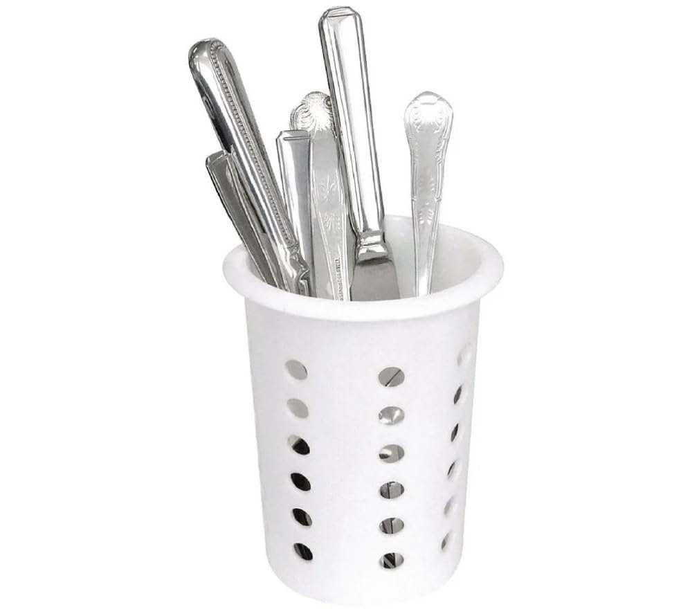 Soro Essentials- Set of 4 Plastic Flatware Cylinders White Color- Utensil Holders Silverware Utensil Drying Cylinders Home Kitchen Daily Use Utensil Drainer Silverware Caddy Organizer