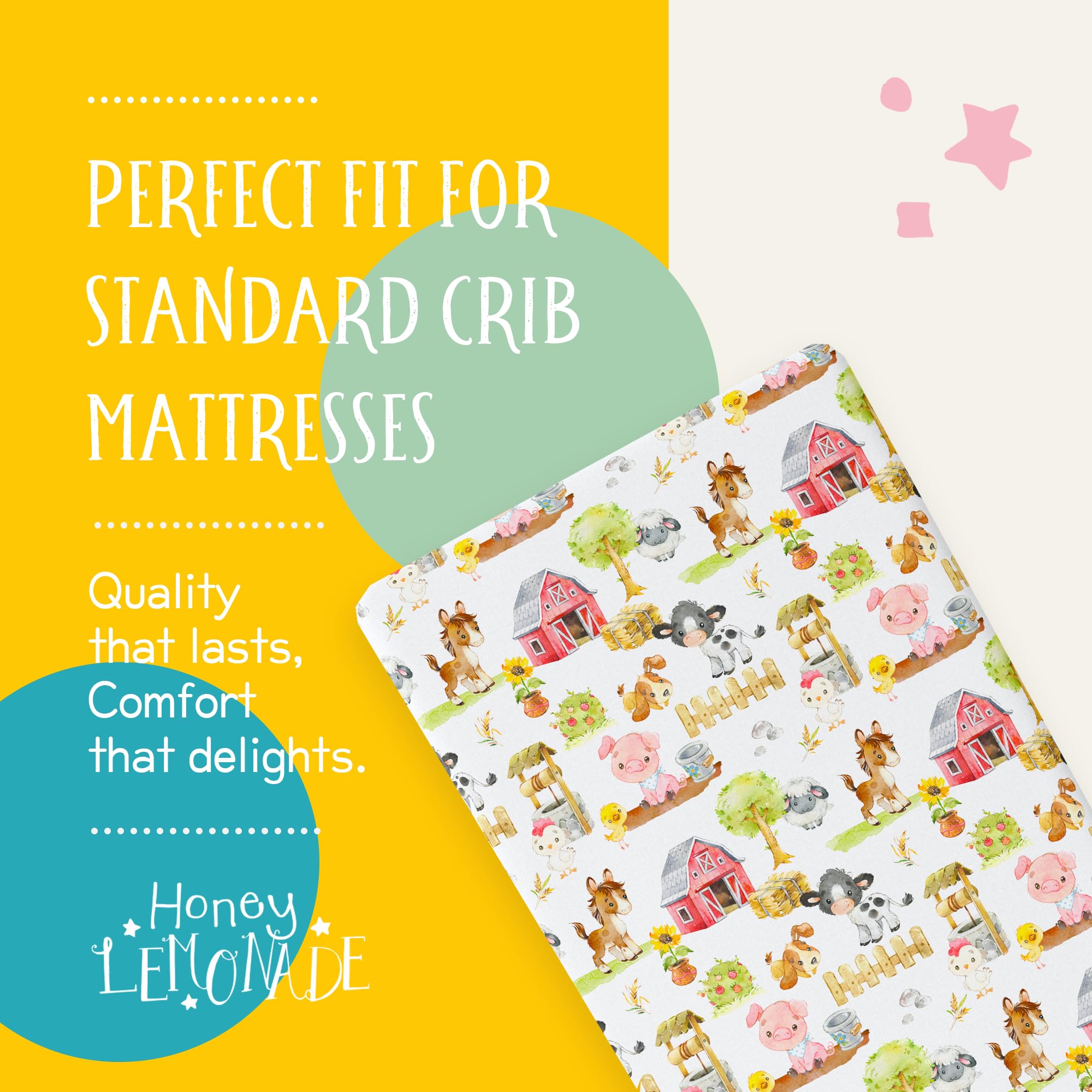 Honey Lemonade - Buttery Soft Rayon Baby Crib Sheets Girl and Boy - Infant Shower Gift - Standard Crib Sheets - Fitted & Breathable Crib Mattress Sheet - Toddler Sheet (Farm Animals)