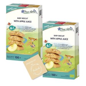 organic baby snacks bundle. includes two-5.3 oz boxes of fleur alpine whole grain biscuits with apple juice baby teething snacks & modovik shopping list. healthy & non- gmo organic teething biscuits for babies 6+ months.