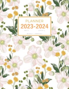 planner 2023-2024: 8.5 x 11 weekly and monthly organizer from may 2022 to april 2023 | anemone flower and herb design white