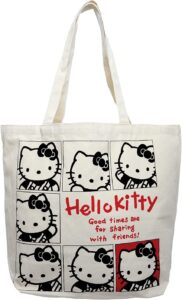 friend sanrio hello kitty cute tote bag, shopping bag, gym bag, kitchen reusable grocery bag, japan quality and japan technology surpervised by eitai japan, 15 in(h) x 11.8 in(l) x 5.5 in(w)