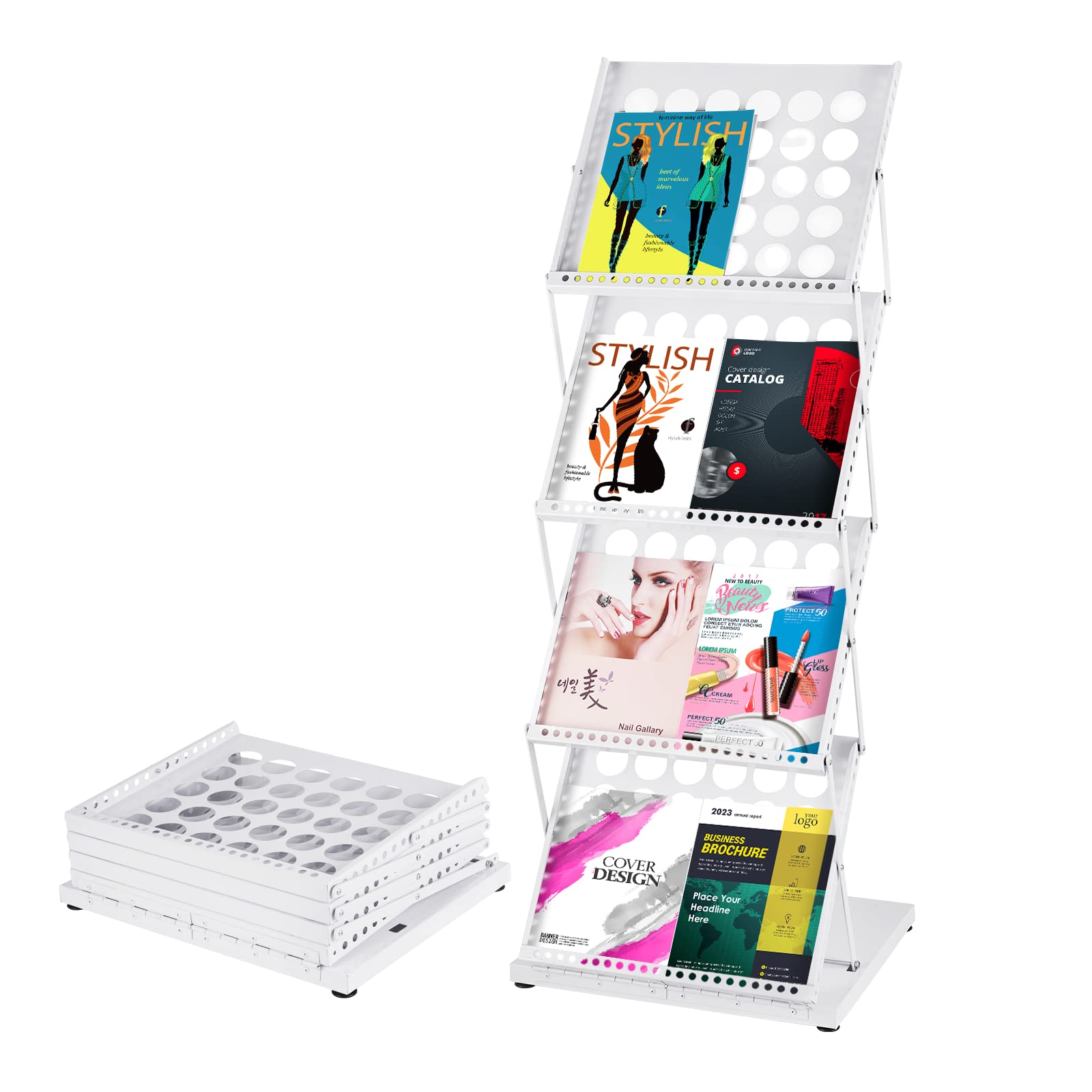 Meticuloso Foldable Magazine Rack Literature Rack Brochure Display Stand for Office Trade Show Exhibitions Retail Store（Whiite）