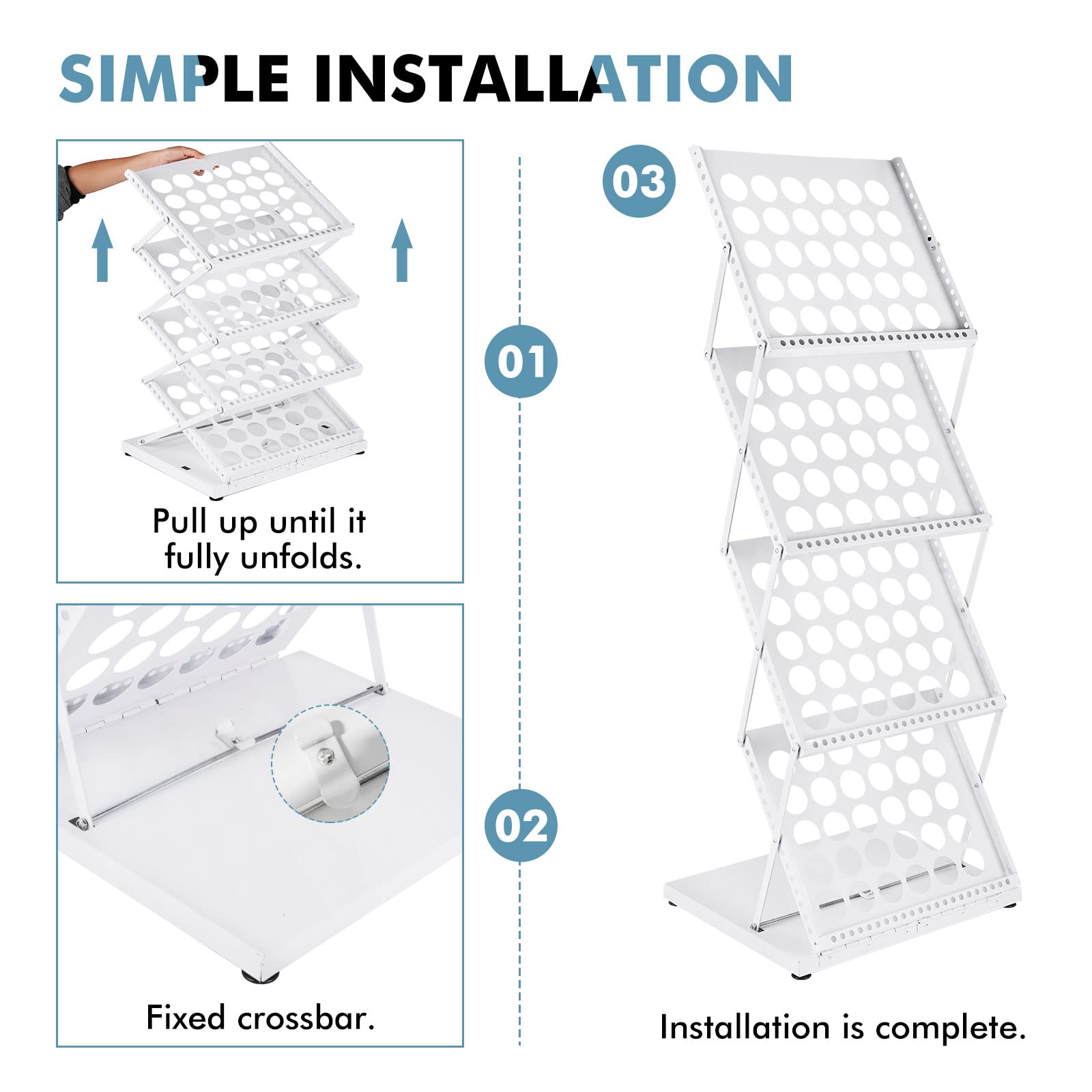 Meticuloso Foldable Magazine Rack Literature Rack Brochure Display Stand for Office Trade Show Exhibitions Retail Store（Whiite）