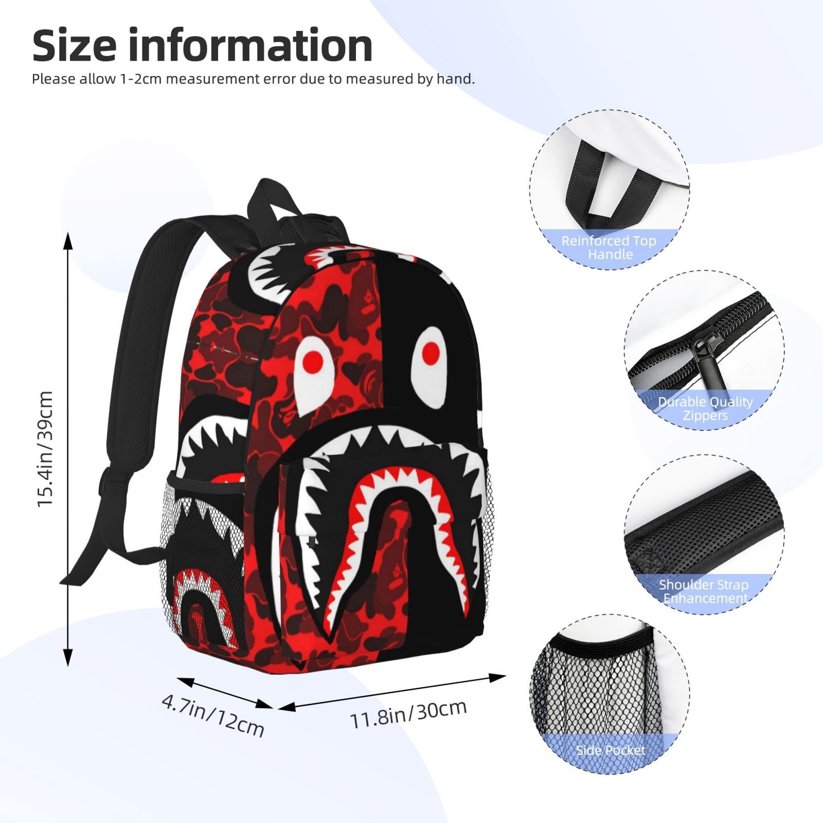 EWMAR Red-Black Shark 15 Inch Lightweight Student Shoulder Bag Suitable For Going Out, Office Study And Use