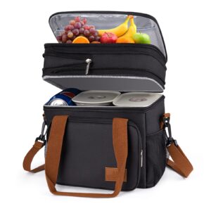 ocklily lunch box for men, 17l insulated cooler lunch bag women expandable double deck lunch cooler bag,lightweight leakproof lunch tote bag, suit for work travel picnic (black)