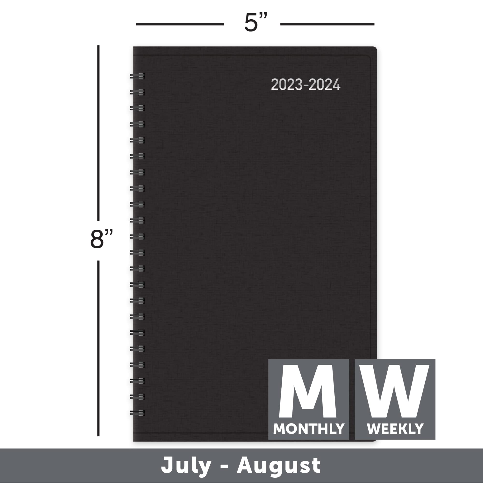 2023-2024 Office Depot® Brand 14-Month Weekly/Monthly Academic Planner, 5" x 8", 30% Recycled, Black, July 2023 to August 2024