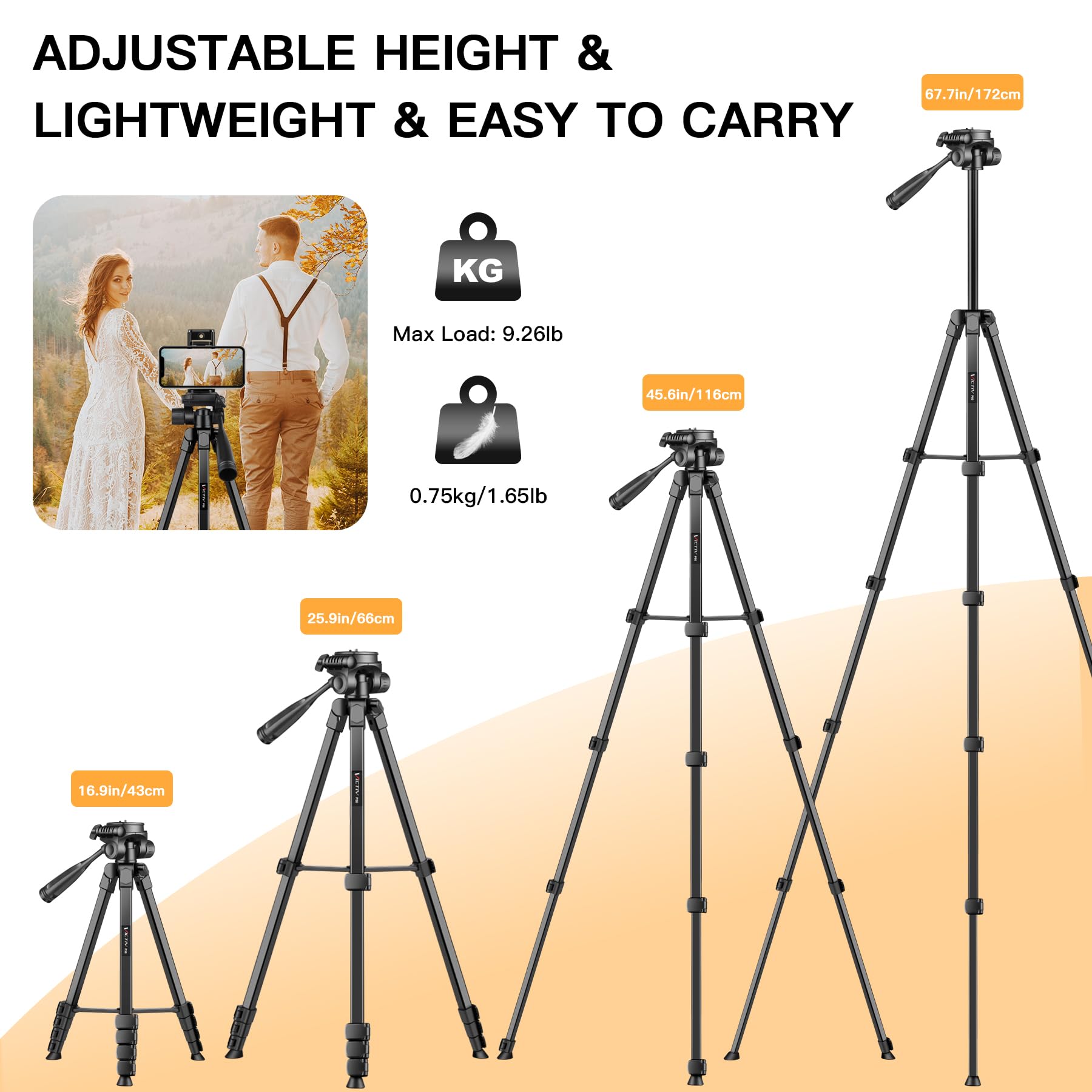 67" Camera Tripod Stand, Tablet Tripod for ipad iPhone, Aluminum Cell Phone Tripod with Remote/Phone Holder, Travel DSLR Tripods for Video Recording, Compatible with Canon Nikon Sony