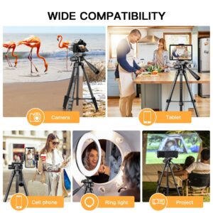 67" Camera Tripod Stand, Tablet Tripod for ipad iPhone, Aluminum Cell Phone Tripod with Remote/Phone Holder, Travel DSLR Tripods for Video Recording, Compatible with Canon Nikon Sony