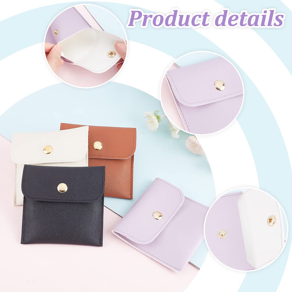 PH PandaHall 4 Colors Jewelry Storage Bags, PU Leather Snap Purse Pouch Bag Soft Jewelry Gift Bags with Snap Buttons for Earring Necklace Ring Watch Jewelry Storage, 3.1inch