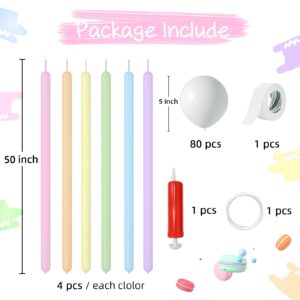 DIY 260 Pastel Rainbow Balloons Garland Kit - 24PCS Colorful Long Balloons + 80PCS White Balloons with Balloon Pump, Fish Wire for Pastel Theme Party Kids Birthday Animal Party Decorations