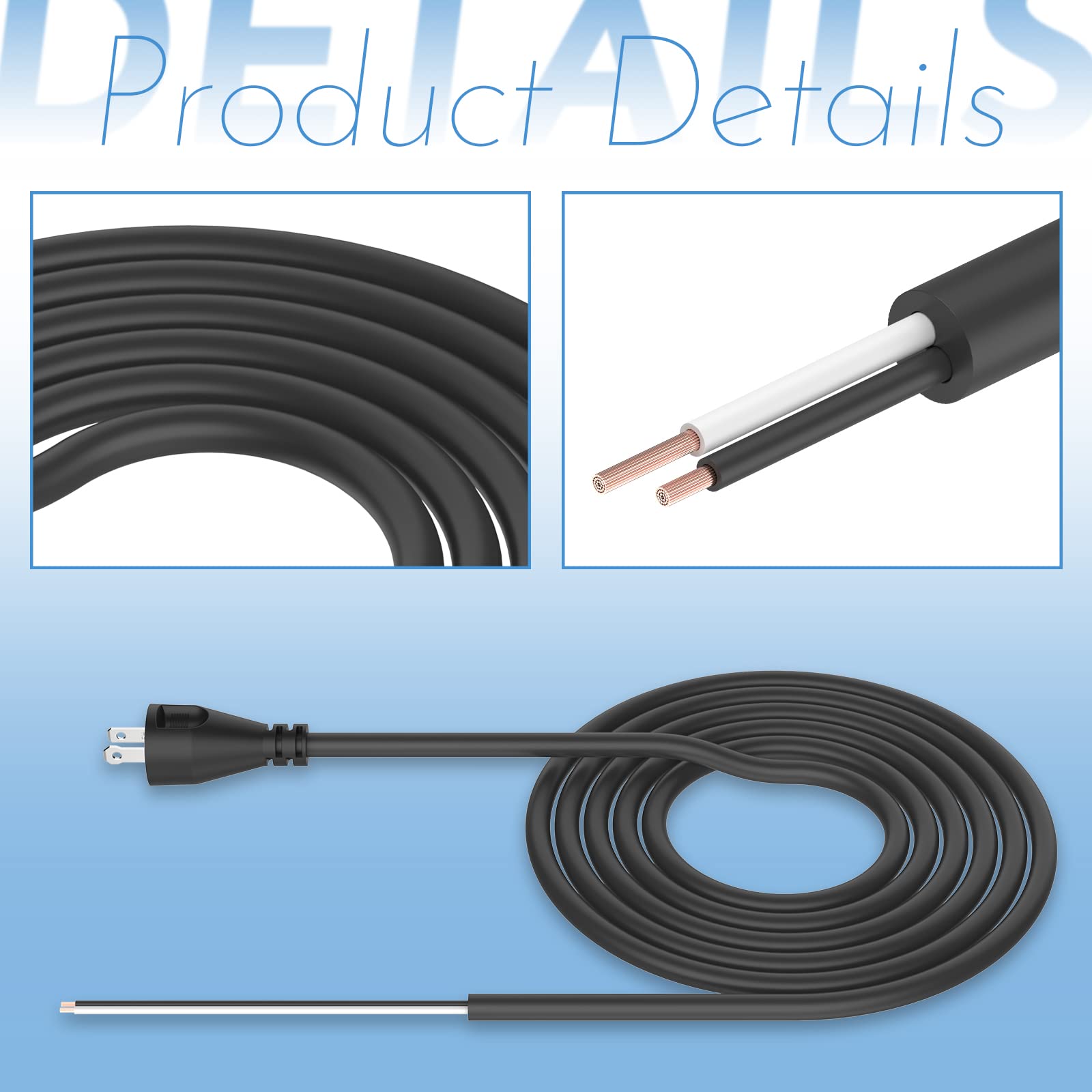 ANTOBLE 33007898 2 Wire 16 Gauge Power Cord Replacement Cord for DEWALT DW704 DW705 DW708 DW718 DW849 DW360 DW384 DWP849X (10 ft)