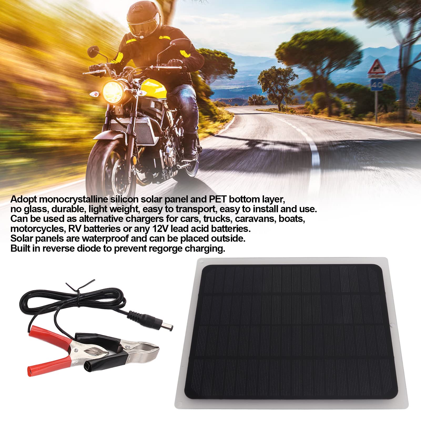 Waterproof Solar Panels with Clips for RV Battery Charging - 12V 10W Solar Panel Ideal for Car Charging