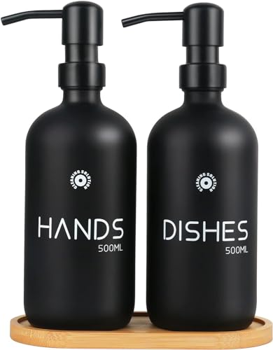 Soap Dispenser,Matte Black Soap Dispenser Kitchen with Pump,Hand Dish Soap Dispenser with Large Capacity,Liquid Soap Dispenser Bathroom Set with Tray,Shampoo Bottle for Kitchen Decor-2 Pack