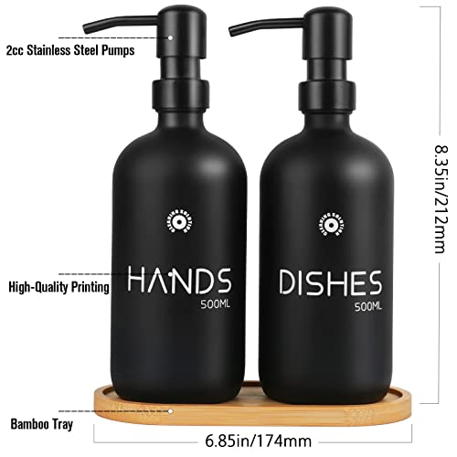 Soap Dispenser,Matte Black Soap Dispenser Kitchen with Pump,Hand Dish Soap Dispenser with Large Capacity,Liquid Soap Dispenser Bathroom Set with Tray,Shampoo Bottle for Kitchen Decor-2 Pack