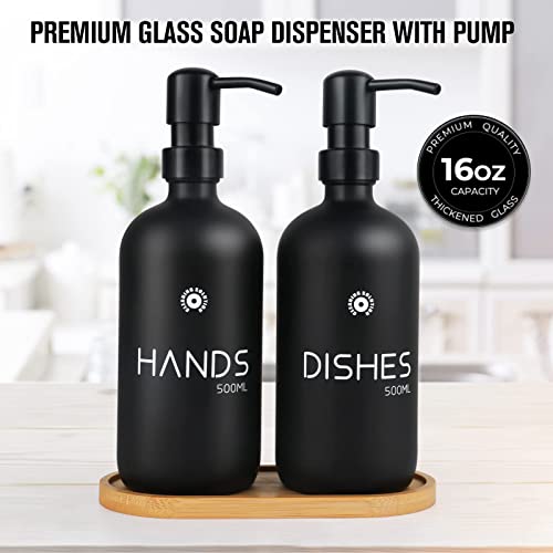 Soap Dispenser,Matte Black Soap Dispenser Kitchen with Pump,Hand Dish Soap Dispenser with Large Capacity,Liquid Soap Dispenser Bathroom Set with Tray,Shampoo Bottle for Kitchen Decor-2 Pack