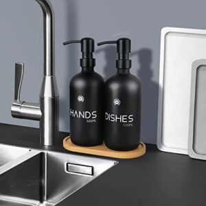 Soap Dispenser,Matte Black Soap Dispenser Kitchen with Pump,Hand Dish Soap Dispenser with Large Capacity,Liquid Soap Dispenser Bathroom Set with Tray,Shampoo Bottle for Kitchen Decor-2 Pack