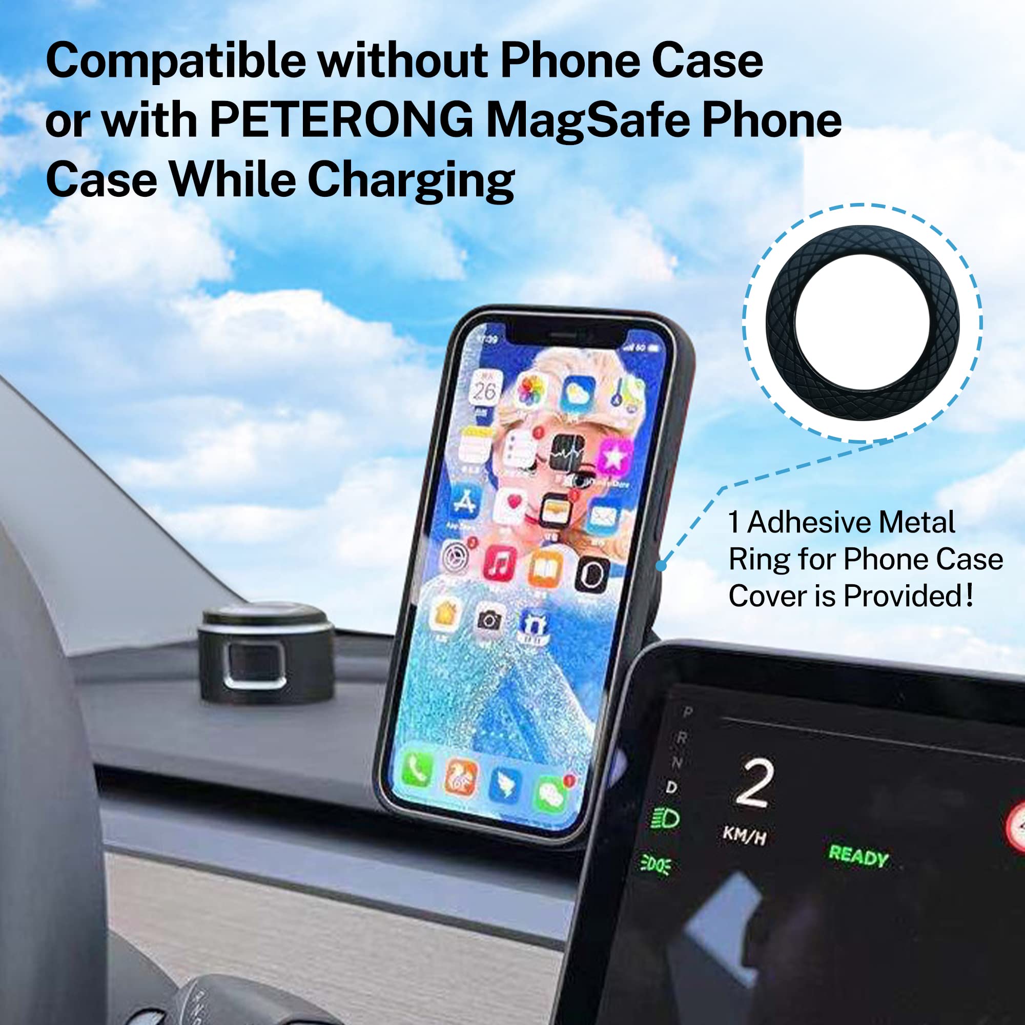 MEHIDFY Magnetic Wireless Car Charger Mount for Tesla Model 3/X/Y/S, 15W Fast Charging Foldable Tesla Phone Holder, Compatible with MagSafe Case and iPhone 12/13/14 Pro Max Mini, 360° Rotation