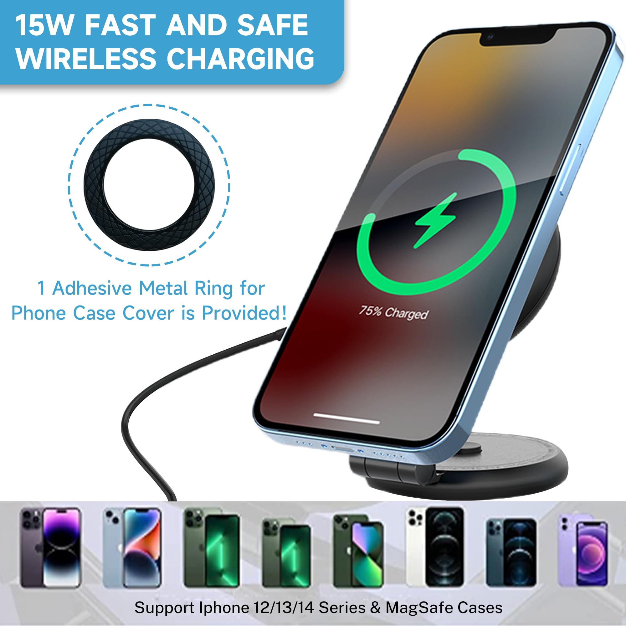 MEHIDFY Magnetic Wireless Car Charger Mount for Tesla Model 3/X/Y/S, 15W Fast Charging Foldable Tesla Phone Holder, Compatible with MagSafe Case and iPhone 12/13/14 Pro Max Mini, 360° Rotation