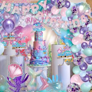 274 Pcs Mermaid Birthday Decorations, Mermaid Party Decorations for Girls, Mermaid Theme Party Set Include Banners, Mermaid Backdrop, Cake Toppers, Mermaid Balloons, Plates, Tableware