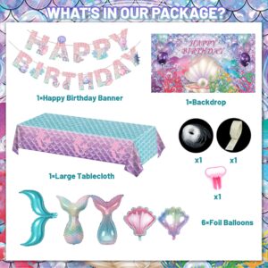 274 Pcs Mermaid Birthday Decorations, Mermaid Party Decorations for Girls, Mermaid Theme Party Set Include Banners, Mermaid Backdrop, Cake Toppers, Mermaid Balloons, Plates, Tableware