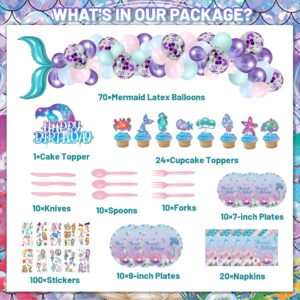 274 Pcs Mermaid Birthday Decorations, Mermaid Party Decorations for Girls, Mermaid Theme Party Set Include Banners, Mermaid Backdrop, Cake Toppers, Mermaid Balloons, Plates, Tableware