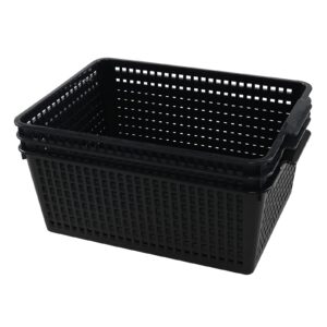 joyeen 3 packs large organizer baskets bins, plastic storage basket (black)