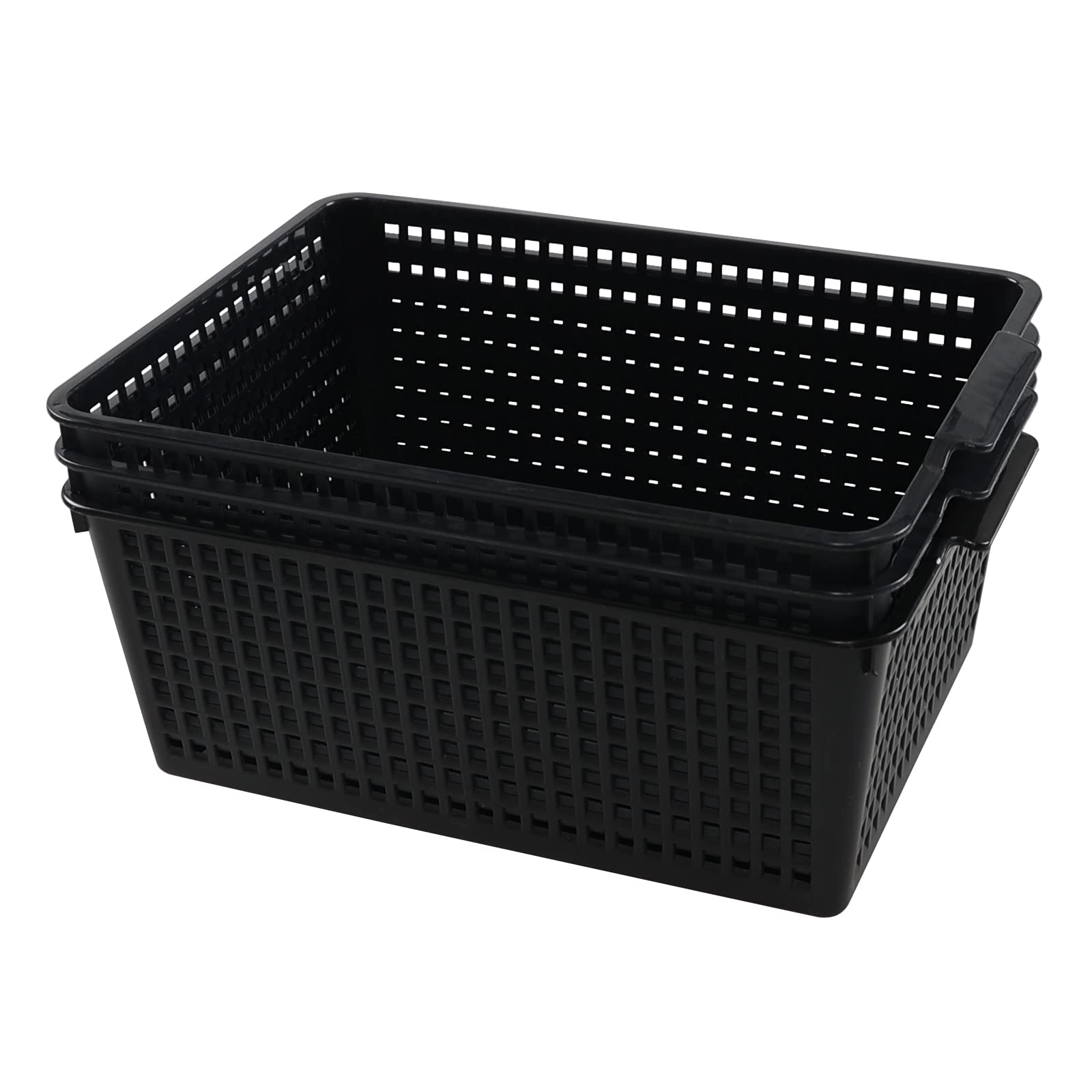 Joyeen 3 Packs Large Organizer Baskets Bins, Plastic Storage Basket (Black)