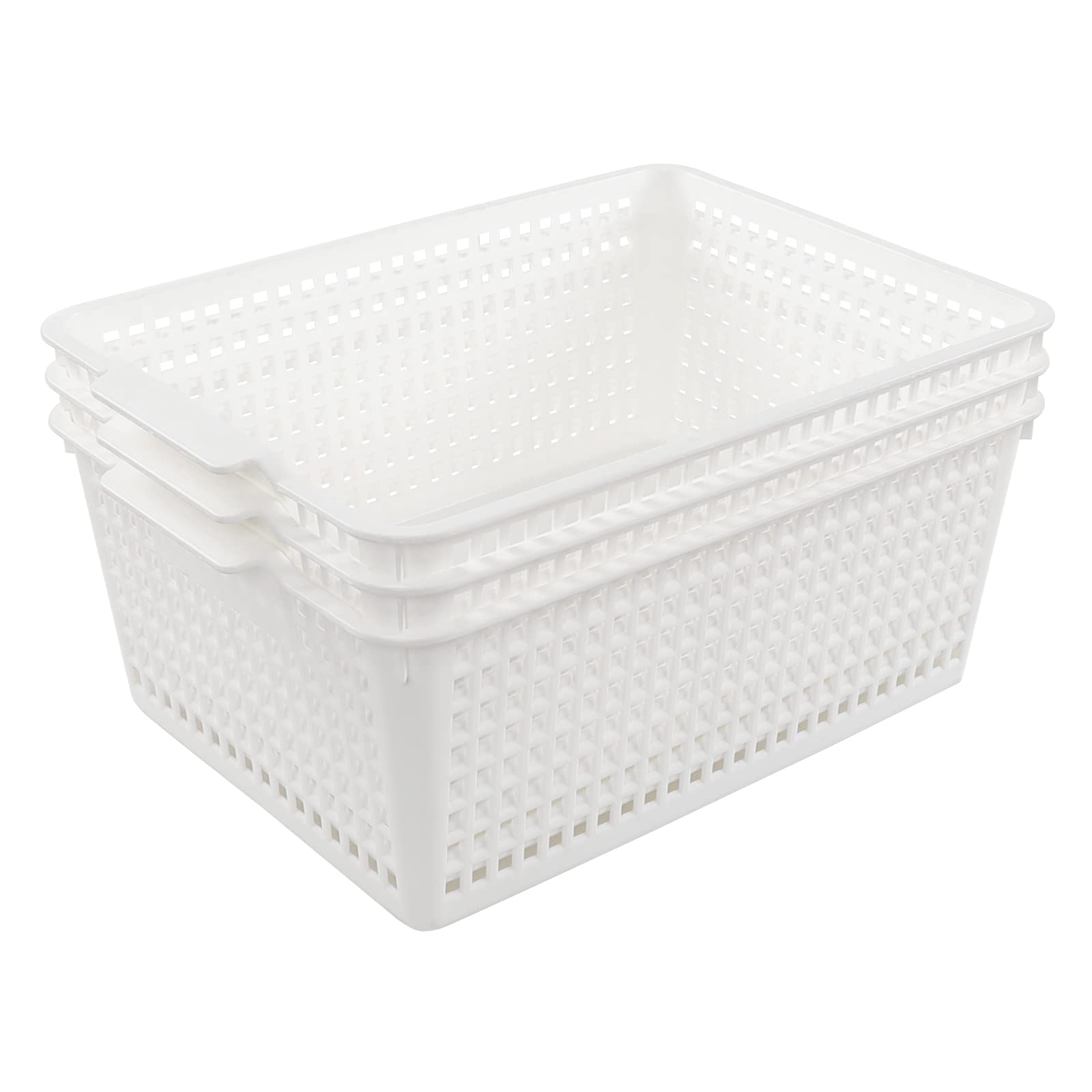 Joyeen 3 Packs Large Organizer Baskets Bins, Plastic Storage Basket (White)