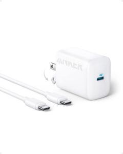anker 30w usb-c charger, anker 312 charger with compact and foldable design, high-speed fast charging for iphone 14/13/12 series, samsung s23, macbook air, ipad pro, & more 5 ft usb c cable included