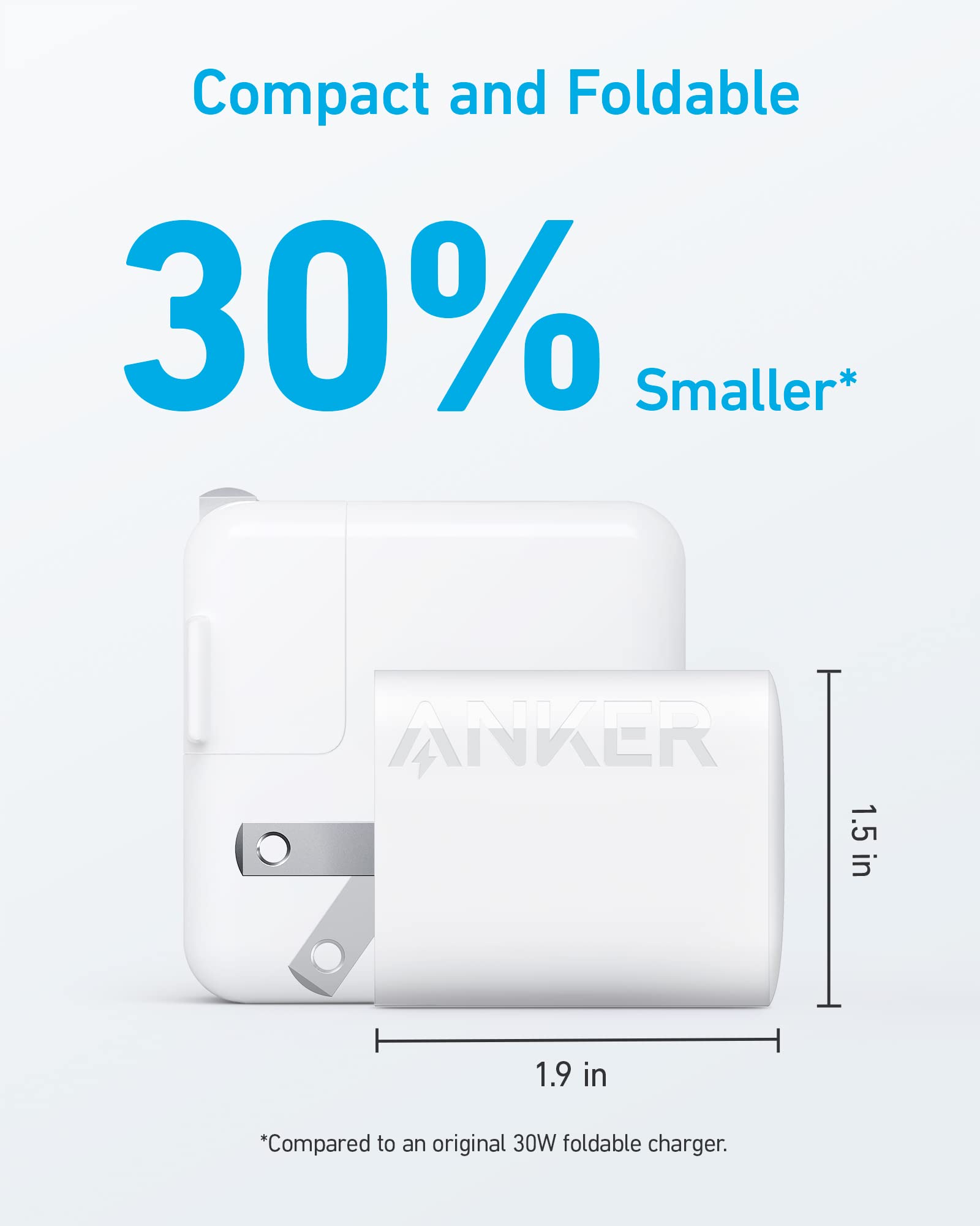 Anker 30W USB-C Charger, Anker 312 Charger with Compact and Foldable Design, High-Speed Fast Charging for iPhone 14/13/12 Series, Samsung S23, MacBook Air, iPad Pro, & More 5 ft USB C Cable Included