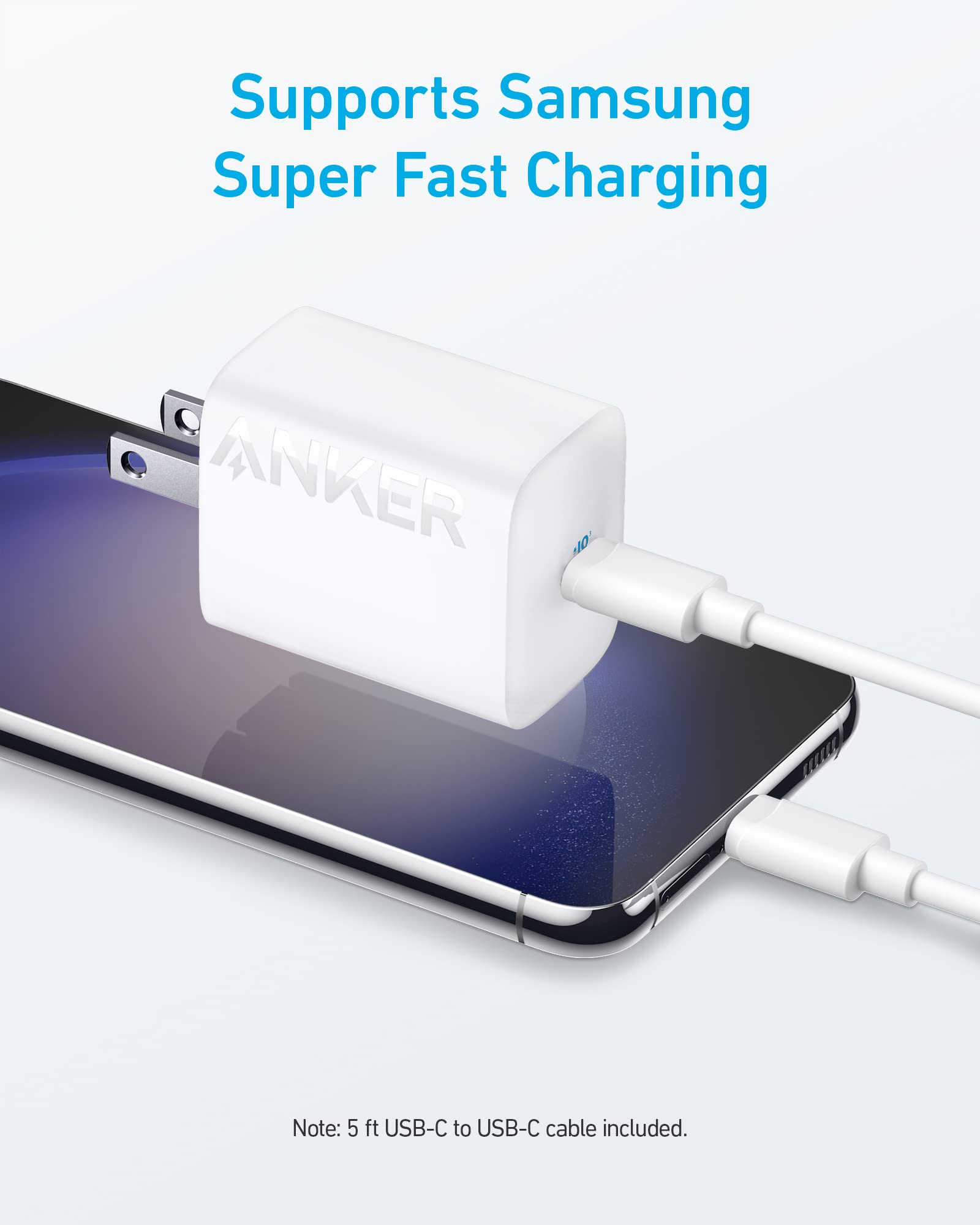 Anker 30W USB-C Charger, Anker 312 Charger with Compact and Foldable Design, High-Speed Fast Charging for iPhone 14/13/12 Series, Samsung S23, MacBook Air, iPad Pro, & More 5 ft USB C Cable Included