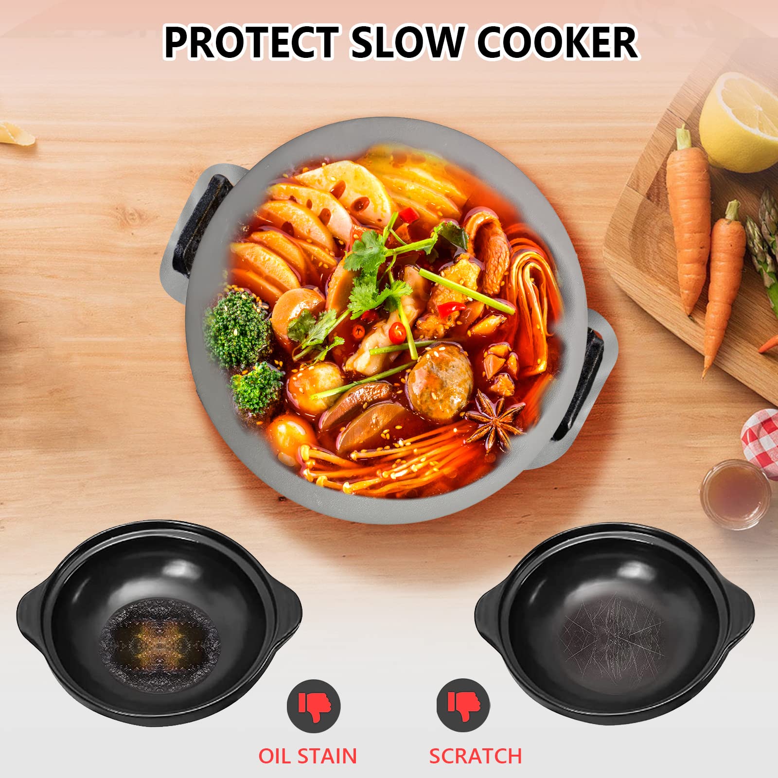 Slow Cooker Liners Fits for Crock-Pot 6-8 Qt, Reusable Silicone Cooking Bags Liners Divider Insert for Oval Or Round Cooker, Leakproof and Dishwasher Safe, Replace Disposable Liners that Tend To Leak