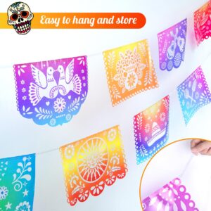 DomeStar 18 Feet Iridescent Mexican Party Banners, Plastic Papel Picado Fiesta Banner Cinco de Mayo Decor Fiesta Garland Dia De Los Muertos Mexican Party Supplies