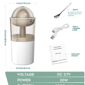 Cordless Electric Lemon Juicer Squeezer, AYOTEE Portable Electric Citrus Juicer with USB Cable and Spoon, Lemon and Lime Squeezer, Electric Orange Juicer Squeezer, Rechargeable Lime Juicer (White)