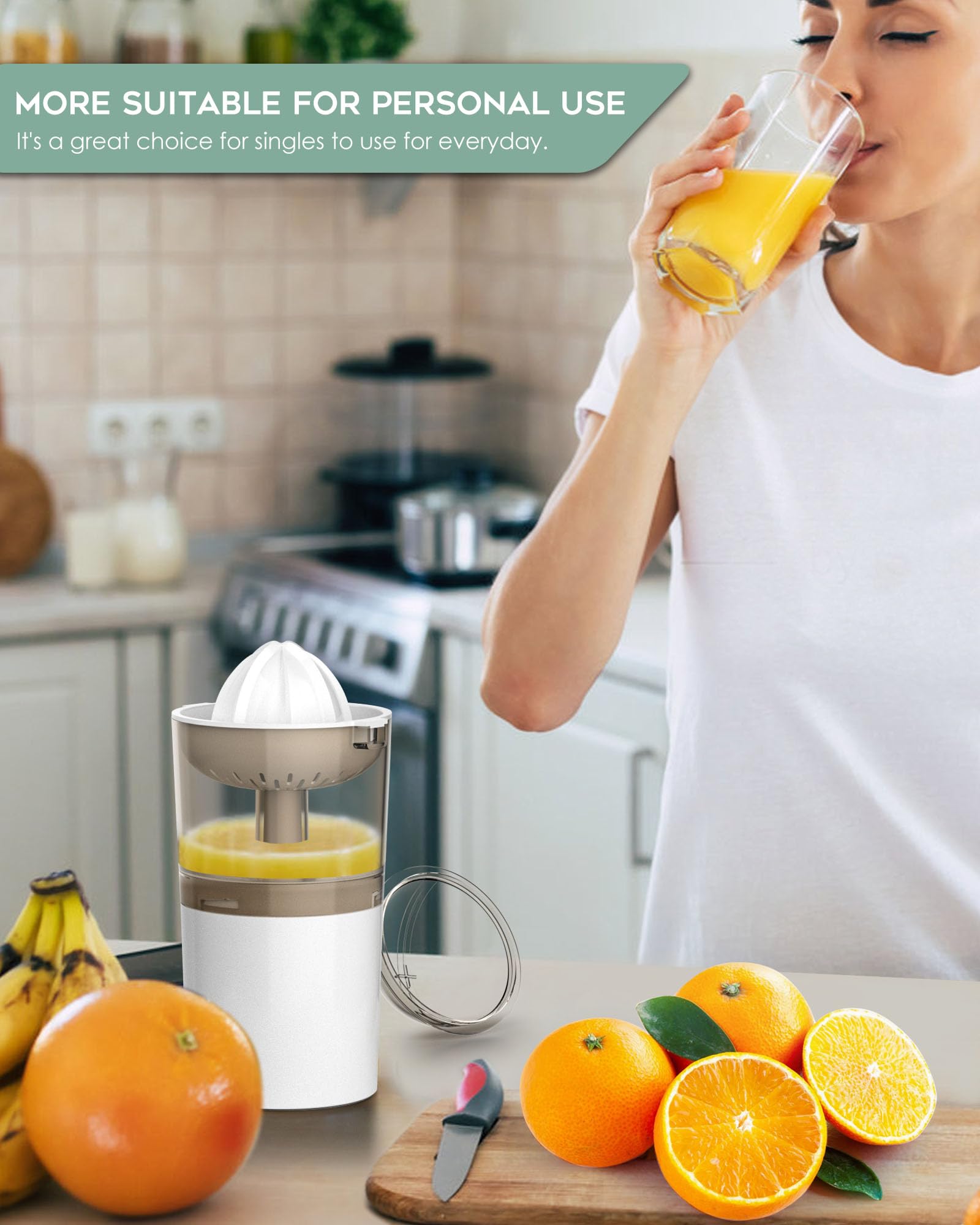 Cordless Electric Lemon Juicer Squeezer, AYOTEE Portable Electric Citrus Juicer with USB Cable and Spoon, Lemon and Lime Squeezer, Electric Orange Juicer Squeezer, Rechargeable Lime Juicer (White)