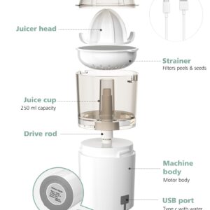 Cordless Electric Lemon Juicer Squeezer, AYOTEE Portable Electric Citrus Juicer with USB Cable and Spoon, Lemon and Lime Squeezer, Electric Orange Juicer Squeezer, Rechargeable Lime Juicer (White)