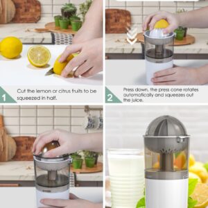 Cordless Electric Lemon Juicer Squeezer, AYOTEE Portable Electric Citrus Juicer with USB Cable and Spoon, Lemon and Lime Squeezer, Electric Orange Juicer Squeezer, Rechargeable Lime Juicer (White)