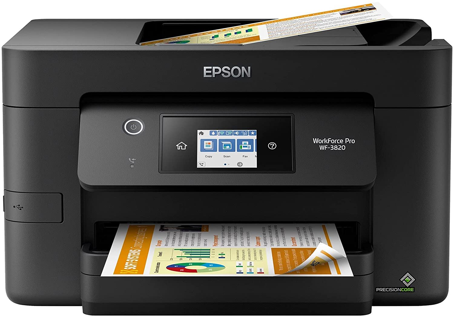 Epson Workforce Pro WF-3820 All-in-One Wireless Color Inkjet Printer for Office - Print Scan Copy Fax - 21 ppm, 8.5 x 14, 4800 x 2400 dpi, 35-Sheet ADF, Auto 2-Sided Printing, Ethernet, WiFi, USB