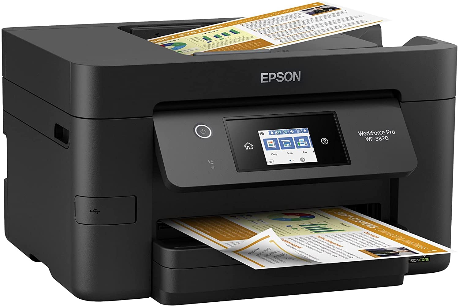 Epson Workforce Pro WF-3820 All-in-One Wireless Color Inkjet Printer for Office - Print Scan Copy Fax - 21 ppm, 8.5 x 14, 4800 x 2400 dpi, 35-Sheet ADF, Auto 2-Sided Printing, Ethernet, WiFi, USB