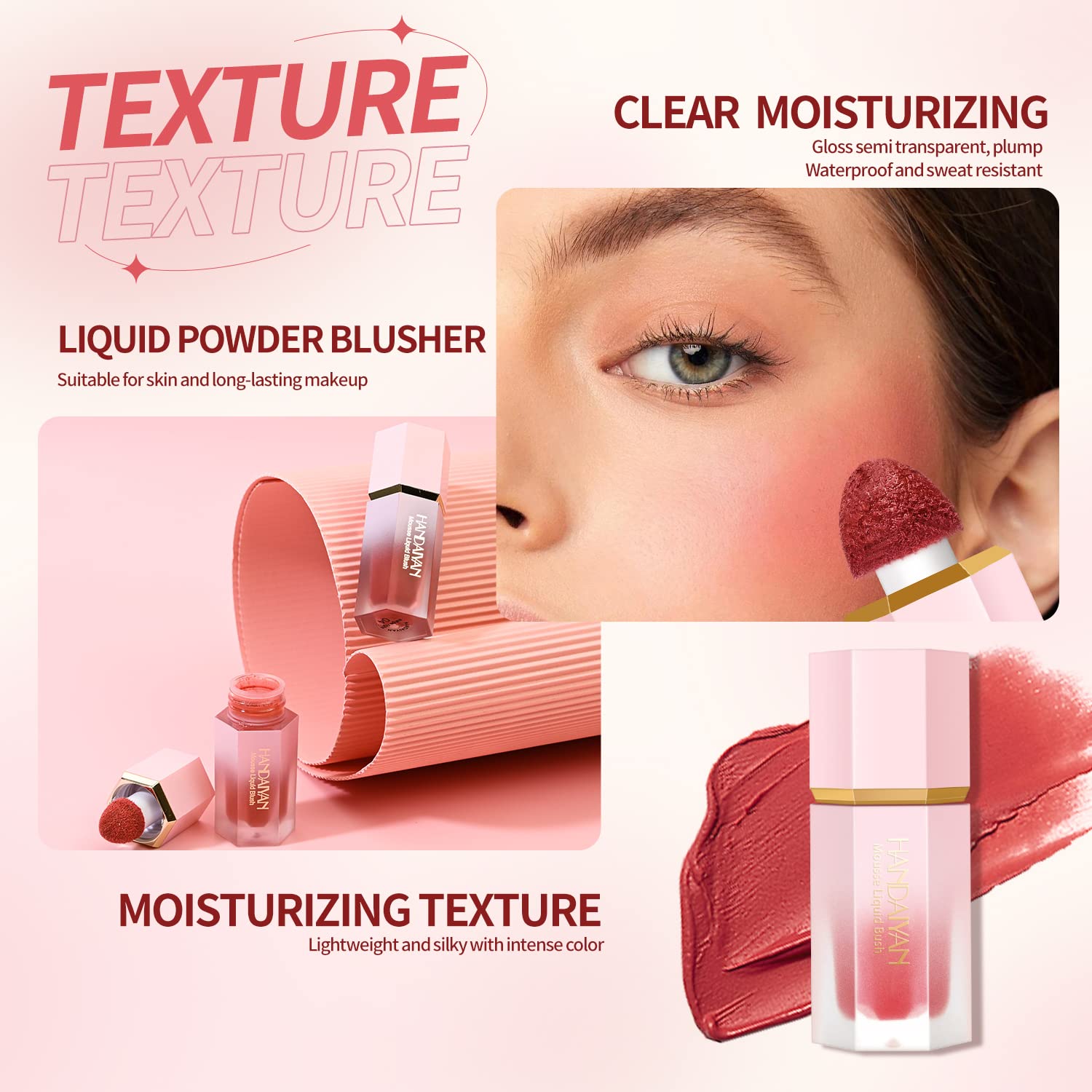 Mousse Liquid Blush, Liquid Blush Beauty Wand with Sponge Tip Easy to Apply for a Natural Radiant Look, Matte Silky Texture, Long-Lasting, Lightweight Blush Liquid Makeup (5# Mystery)