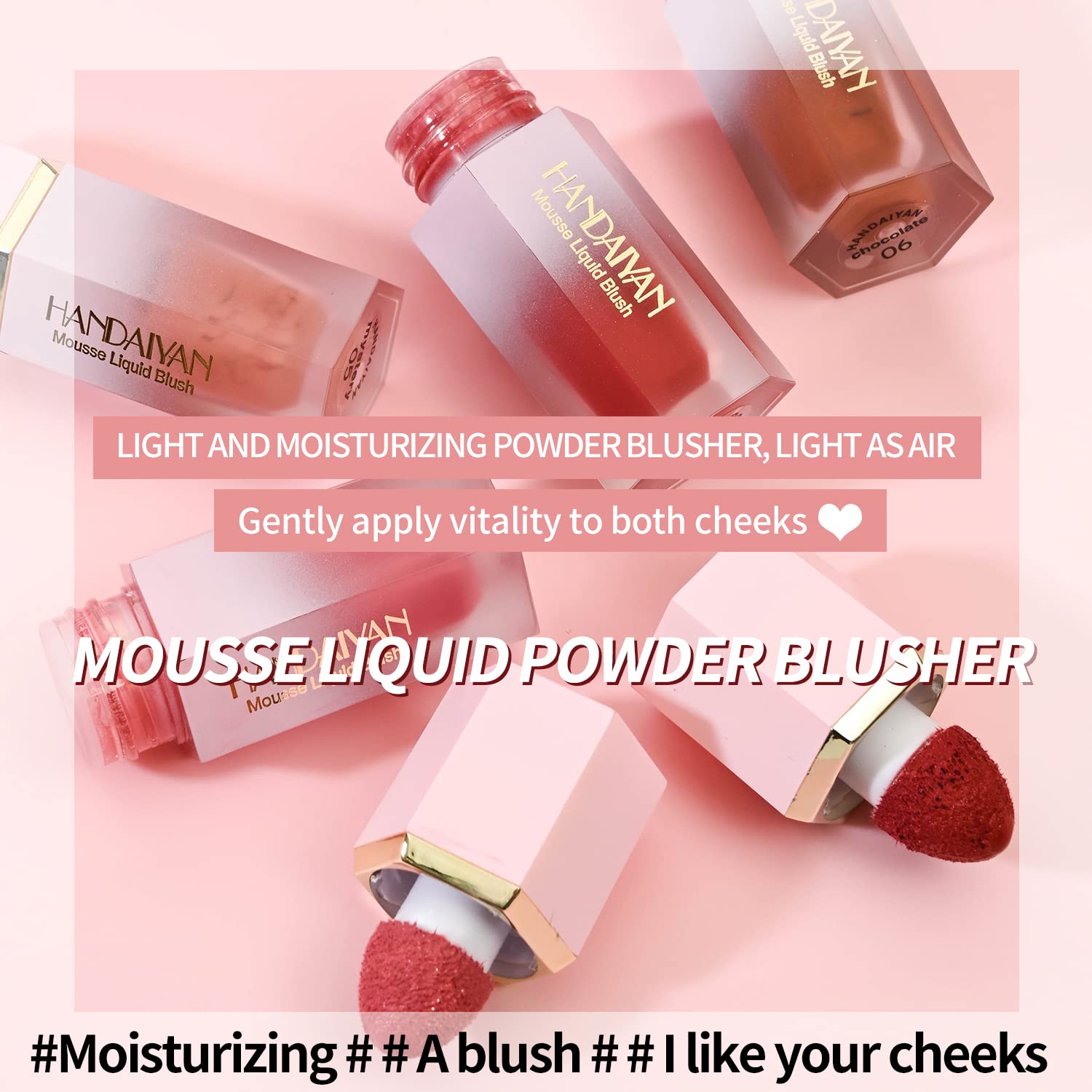 Mousse Liquid Blush, Liquid Blush Beauty Wand with Sponge Tip Easy to Apply for a Natural Radiant Look, Matte Silky Texture, Long-Lasting, Lightweight Blush Liquid Makeup (5# Mystery)