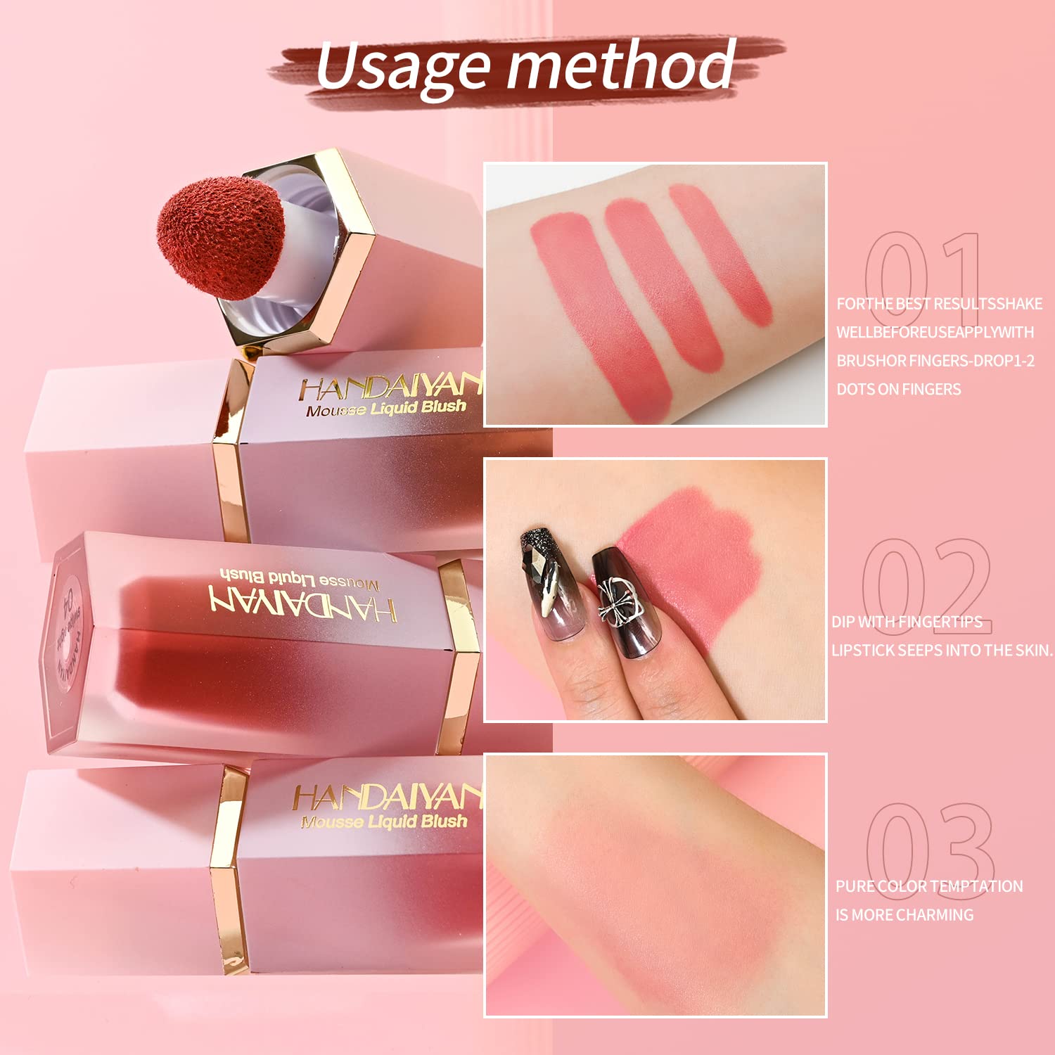 Mousse Liquid Blush, Liquid Blush Beauty Wand with Sponge Tip Easy to Apply for a Natural Radiant Look, Matte Silky Texture, Long-Lasting, Lightweight Blush Liquid Makeup (5# Mystery)