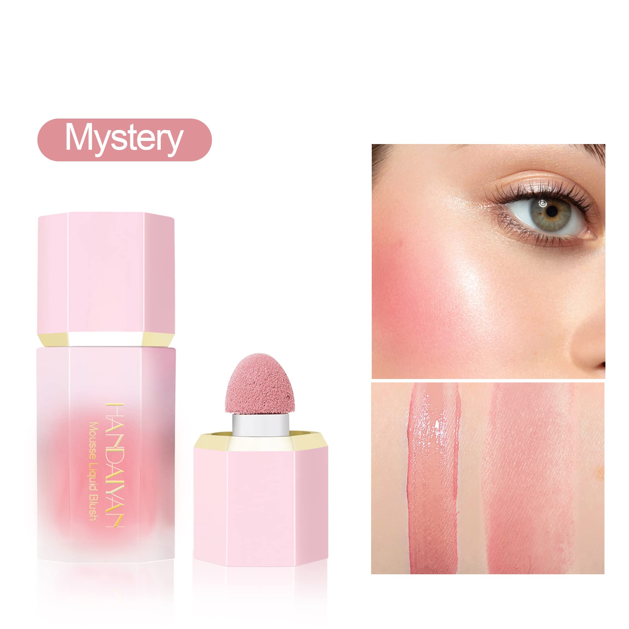 Mousse Liquid Blush, Liquid Blush Beauty Wand with Sponge Tip Easy to Apply for a Natural Radiant Look, Matte Silky Texture, Long-Lasting, Lightweight Blush Liquid Makeup (5# Mystery)