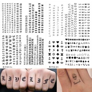 30 Sheet Alphabet Temporary Tattoo Stickers Finger Tattoos Black English Letters DIY Name Tattoo Cross Crown Tattoos Wrist Finger Body Art Fake Tattoo Kit for Adults Women Men and Kids