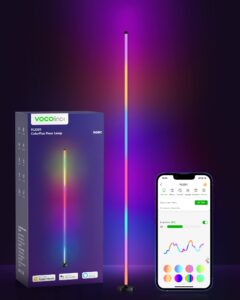 vocolinc smart led floor lamp, modern floor lamp with voice control, 16 million colors, timer，stepless dimming, corner lamp with music modes, work with apple home homekit alexa google